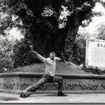 Dr. Tan's Shoaling-style pose under a thousand-year-old ginkgo tree in China (1984)