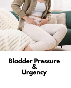 Woman holding pelvic area in discomfort due to incontinence